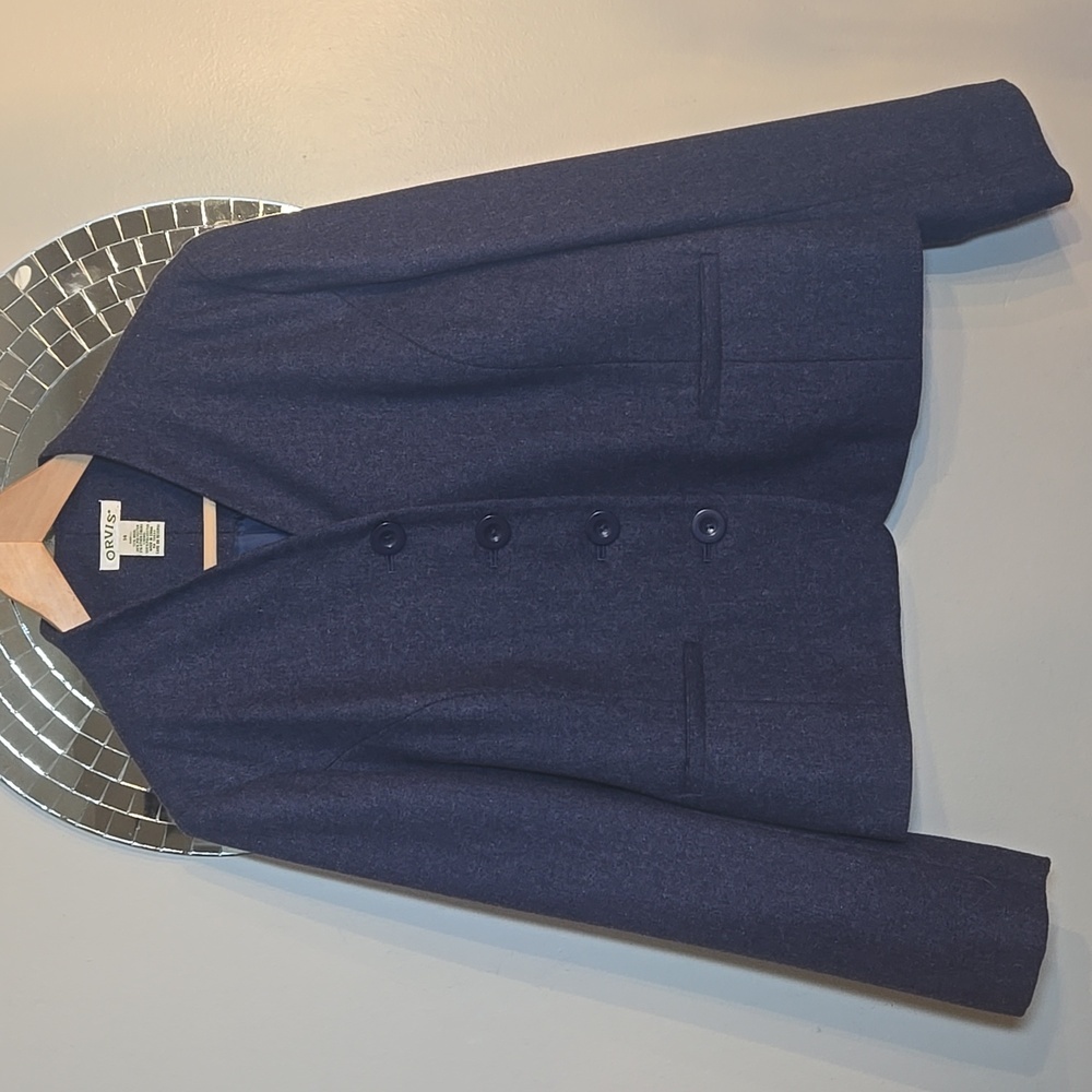 Orvis Wool Stand Collar Button Front Lined Blazer… - image 4